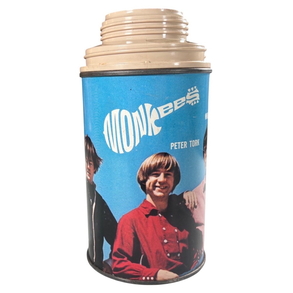 Vintage 1967 The Monkees Thermos Vacuum Bottle 2853 Micky Peter Davy Mike Blue